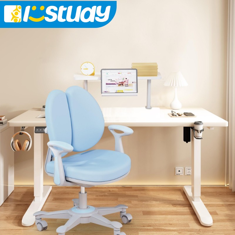 Istudy Childrens Study Desk, Adjustable, White, 1.4m, with Storage Drawer & Ergonomic Chair (3)